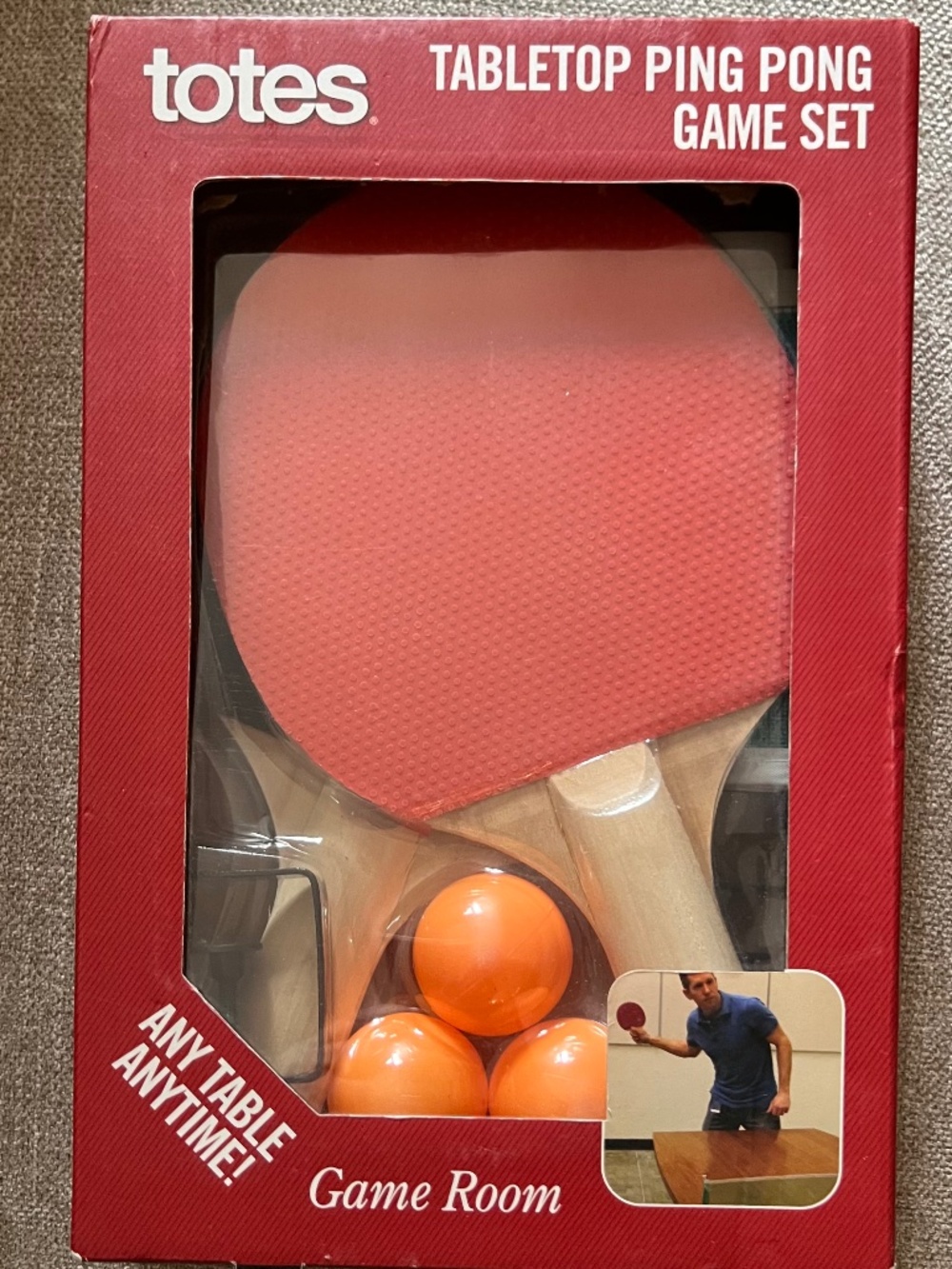 Totes Ping Pong Tabletop Game Play anywhere on Any Table Adjustable Net wPaddles